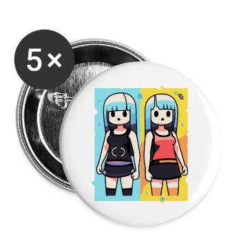Manga Anime Sisters Dolls Girls - Buttons large 2.2''/56 mm (5-pack) - white - Front