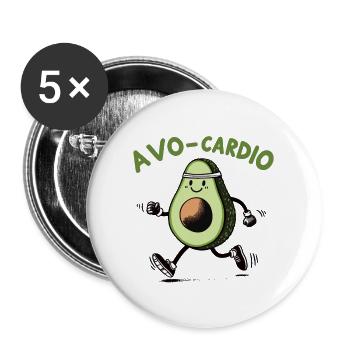 Avocat en cours d’exécution, avo-cardio - Lot de 5 grands badges (56 mm) - blanc - Devant