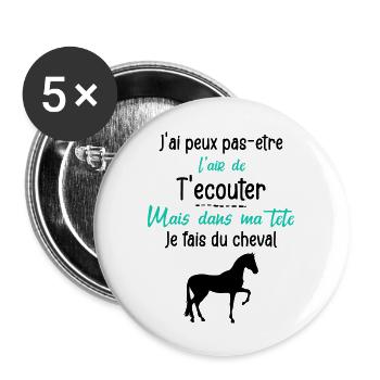 Cheval Humour Dans Ma Tête Cadeau équitation - Lot de 5 grands badges (56 mm) - blanc - Devant
