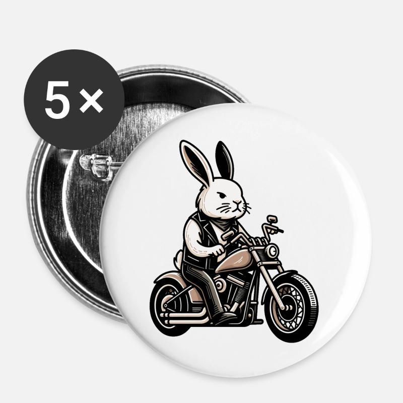 Biker Bunny - Buttons large 2.2''/56 mm (5-pack) - white