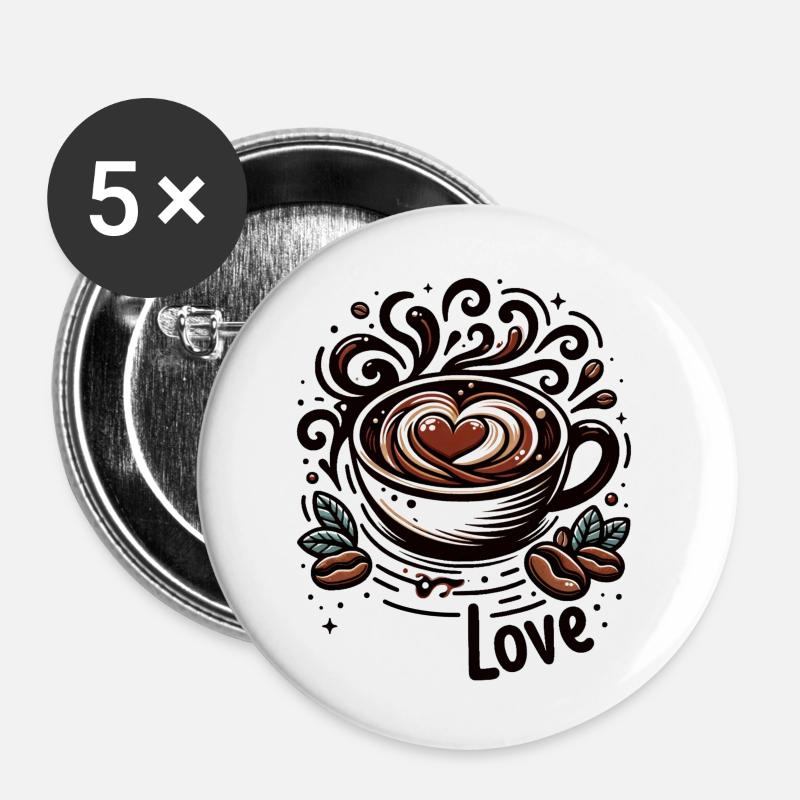 Coffee love - Buttons large 2.2''/56 mm (5-pack) - white