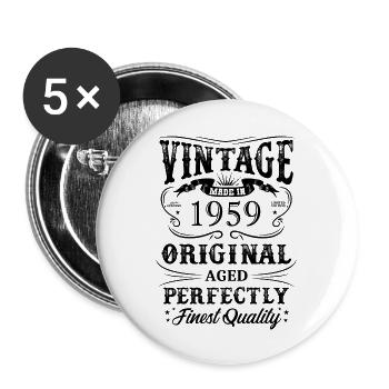 Vintage Made In 1959 65 ans d’être génial - Lot de 5 grands badges (56 mm) - blanc - Devant