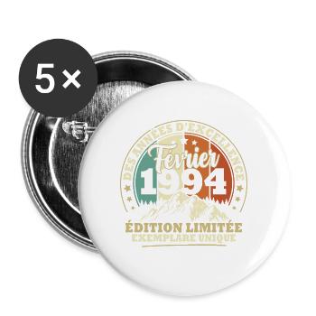Jahrgang Februar 1994 Vintage Geburtstagsgeschenk - Buttons groß 56 mm (5er Pack) - Weiß - Vorne