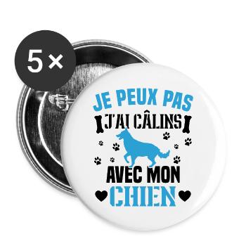 Ich kann nicht mit meinem Hund kuscheln - Buttons groß 56 mm (5er Pack) - Weiß - Vorne