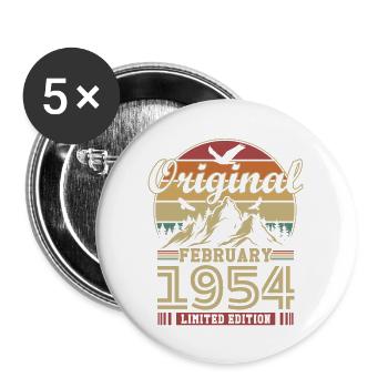 Original February 1954 Vintage Birthday 1954 - Buttons large 2.2''/56 mm (5-pack) - white - Front