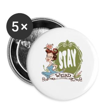 Bleib seltsam, Hausfrau - Buttons groß 56 mm (5er Pack) - Weiß - Vorne
