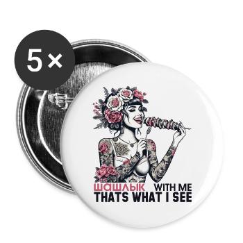 Shish kebab délicieux femme tatouage cadeau - Lot de 5 grands badges (56 mm) - blanc - Devant