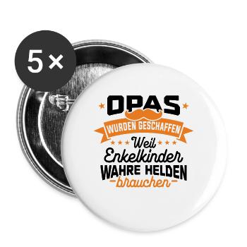 Opas wurden geschaffen weil Enkelkinder wahre Held - Buttons groß 56 mm (5er Pack) - Weiß - Vorne