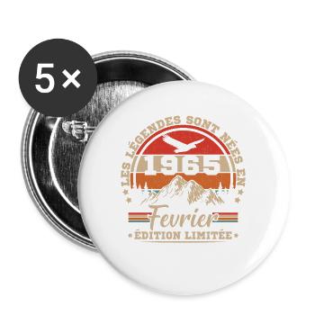Cadeau D'anniversaire Nées En Février 1965 - Lot de 5 grands badges (56 mm) - blanc - Devant