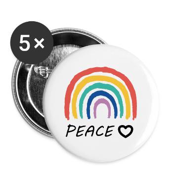 Peace Rainbow - Buttons groß 56 mm (5er Pack) - Weiß - Vorne
