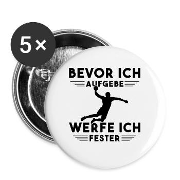 Handball Kinder Geschenke Handballer Zubehör - Buttons groß 56 mm (5er Pack) - Weiß - Vorne