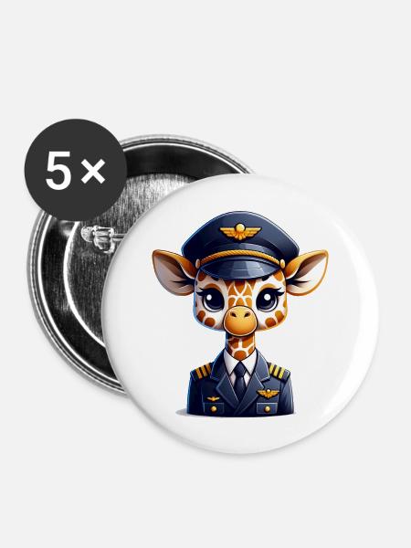 Cute Giraffe Pilot - Buttons groß 56 mm (5er Pack) - Weiß
