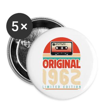Cadeau Anniversaire Vintage 1962. Rétro 1962. - Lot de 5 grands badges (56 mm) - blanc - Devant
