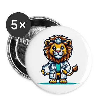 Cute Lion Doctor - Buttons large 2.2''/56 mm (5-pack) - white - Front