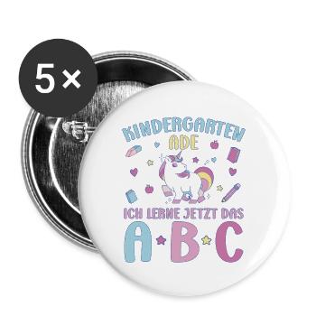 Bye Kindergarten Einhorn Kita Abgänger Mädchen - Buttons groß 56 mm (5er Pack) - Weiß - Vorne