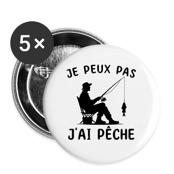 Ich kann nicht fischen Mann Fischer Geschenk - Buttons groß 56 mm (5er Pack) - Weiß - Vorne