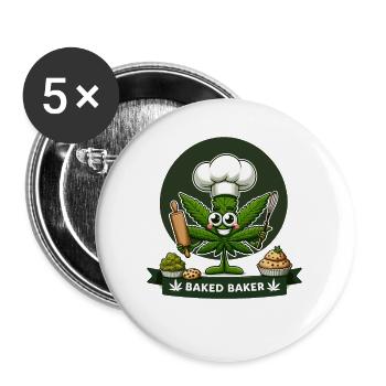Baked Baker : Conception fantaisiste du chef cannabique - Lot de 5 grands badges (56 mm) - blanc - Devant