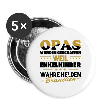 Opas wurden geschaffen weil Enkelkinder wahre Held - Buttons groß 56 mm (5er Pack) - Weiß - Vorne