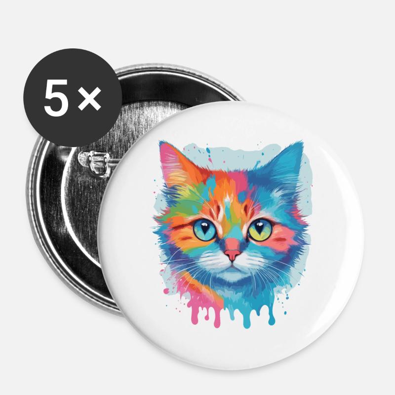 Niedliche Katze - Buttons groß 56 mm (5er Pack) - Weiß