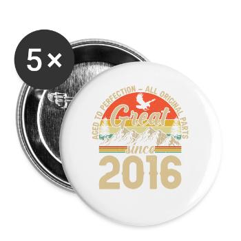 Millésime 2016 Joie d’anniversaire - Lot de 5 grands badges (56 mm) - blanc - Devant