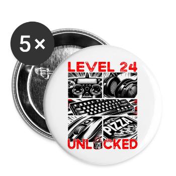 Niveau d’anniversaire 24 Jeux et joueurs débloqués - Lot de 5 grands badges (56 mm) - blanc - Devant