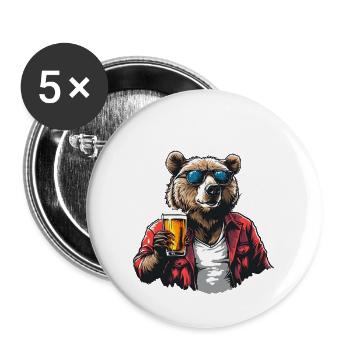 Bär Bier Bären Beer Mallorca Party Festival Humor - Buttons groß 56 mm (5er Pack) - Weiß - Vorne