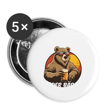 Bär Bier Saufen Junggesellenabschied Bierliebhaber - Buttons groß 56 mm (5er Pack) - Weiß - Vorne