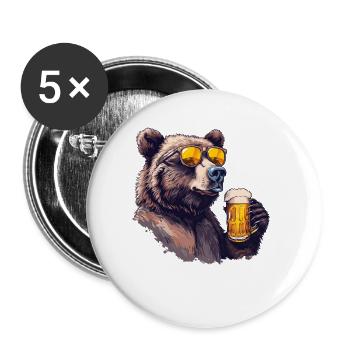 Bier Wie Macht der Bär Leer Trinkspruch Saufen - Buttons groß 56 mm (5er Pack) - Weiß - Vorne