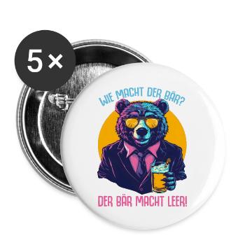 Bär Bier Saufen Junggesellenabschied Bierliebhaber - Buttons groß 56 mm (5er Pack) - Weiß - Vorne