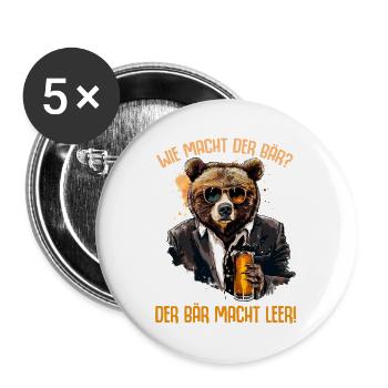 Lustiges Bär Leer Party Alkohol Malle Spruch - Buttons groß 56 mm (5er Pack) - Weiß - Vorne