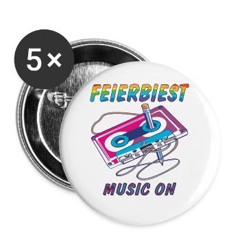 CASSETTE FEIERBIEST MUSIC ON - Buttons large 2.2''/56 mm (5-pack) - white - Front