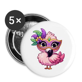 Mardi Gras Comic Flamingo - Buttons groß 56 mm (5er Pack) - Weiß - Vorne