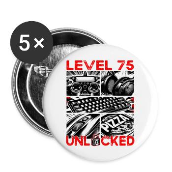 Niveau d’anniversaire 75 Jeux et joueurs débloqués - Lot de 5 grands badges (56 mm) - blanc - Devant