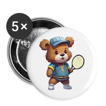 Süßer Bär als Tennis- und Badmintonspieler - - Buttons groß 56 mm (5er Pack) - Weiß - Vorne
