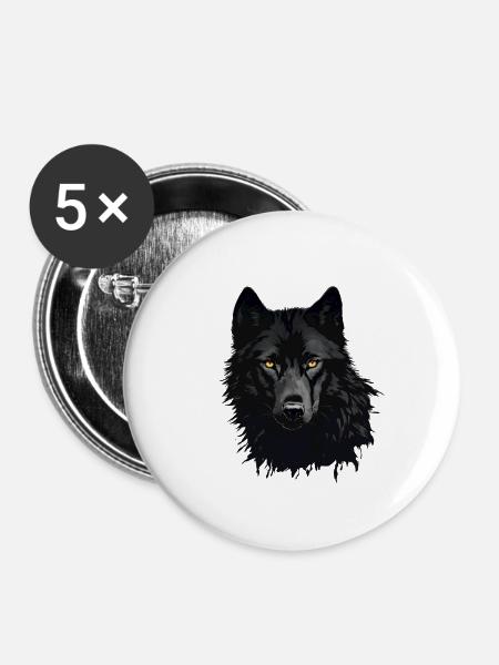 Schwarzer Wolf - Buttons groß 56 mm (5er Pack) - Weiß