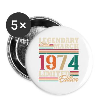 Vintage 1974 Mars Cadeau Anniversaire Rétro - Lot de 5 grands badges (56 mm) - blanc - Devant