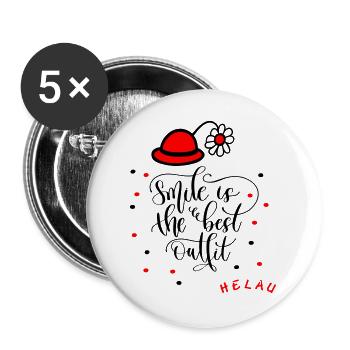 Karneval Fasching Konfetti Smile - Buttons groß 56 mm (5er Pack) - Weiß - Vorne