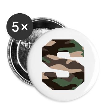 Letter S Military Camouflage - Geschenkidee - Buttons groß 56 mm (5er Pack) - Weiß - Vorne