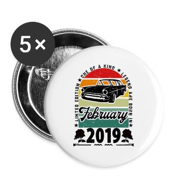 Geburtstag Februar 2019, Jahrgang Februar 2019. - Buttons groß 56 mm (5er Pack) - Weiß - Vorne