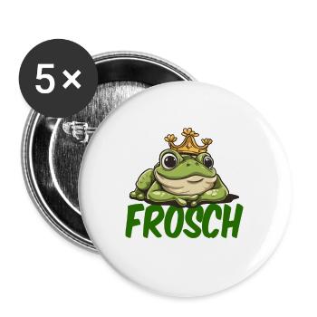 Froschkönig Frosch Kostüm Verkleidung für Karneval - Buttons groß 56 mm (5er Pack) - Weiß - Vorne