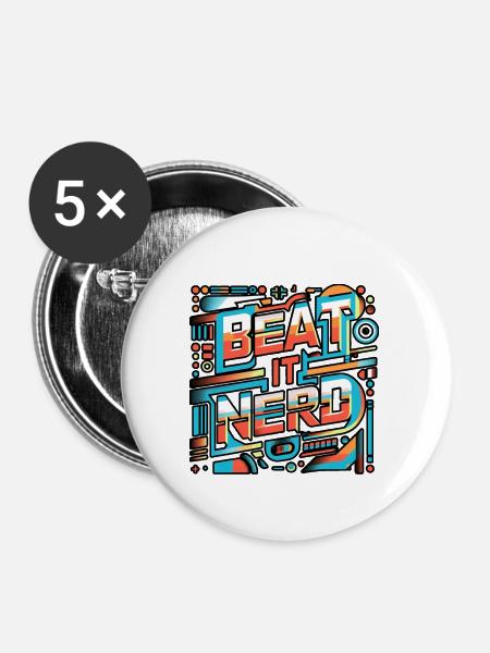 Beat it Nerd 11 - Buttons groß 56 mm (5er Pack) - Weiß