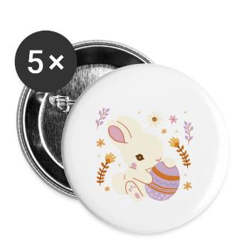 Oeufs de Pâques Oeuf de lapin de Pâques Enfant Bébé - Lot de 5 grands badges (56 mm) - blanc - Devant
