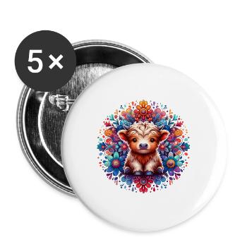 Highland Cow - Magical Meadow - Buttons large 2.2''/56 mm (5-pack) - white - Front