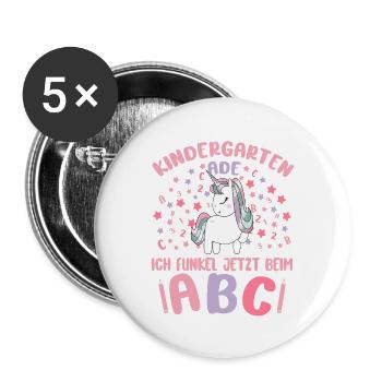 Bye Kindergarten Einhorn Kita Abgänger Mädchen - Buttons groß 56 mm (5er Pack) - Weiß - Vorne