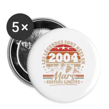 Vintage Birthday Gift Born in March 2004 - Buttons large 2.2''/56 mm (5-pack) - white - Front
