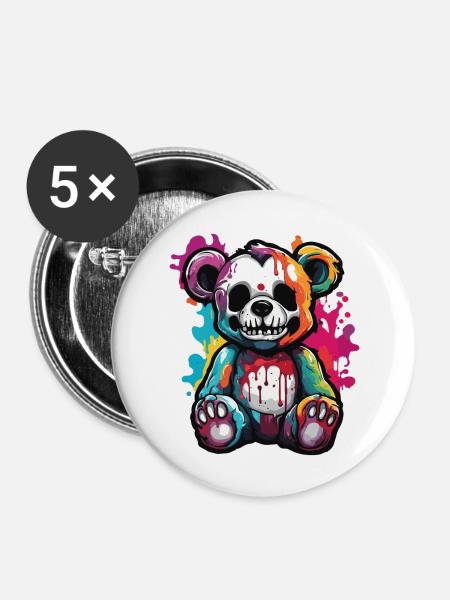 Teddybär / Kuscheltier / Stofftier / Geschenkidee - Buttons groß 56 mm (5er Pack) - Weiß