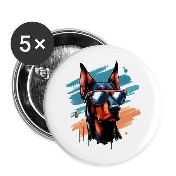 Dobermann Pischer Das Modell - Buttons groß 56 mm (5er Pack) - Weiß - Vorne