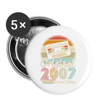 Vintage Birthday in 2007 - anniversaire 2025. - Lot de 5 grands badges (56 mm) - blanc - Devant