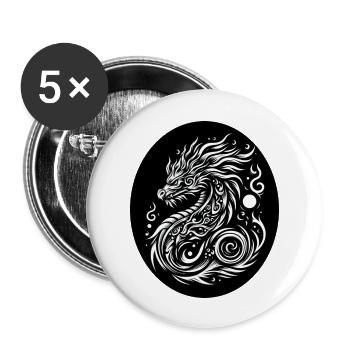 Tribal Dragon Black and White - Buttons large 2.2''/56 mm (5-pack) - white - Front