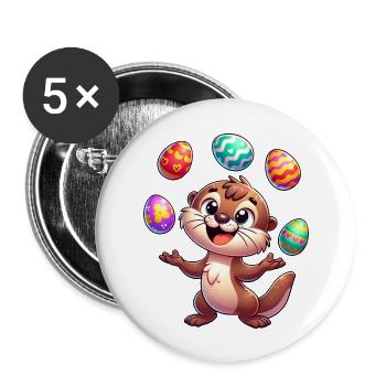 Loutre de Pâques jonglant avec les œufs de Pâques, - Lot de 5 grands badges (56 mm) - blanc - Devant